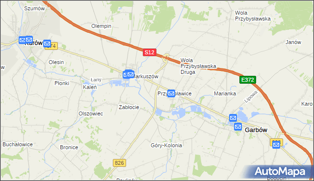 mapa Przybysławice gmina Garbów, Przybysławice gmina Garbów na mapie Targeo