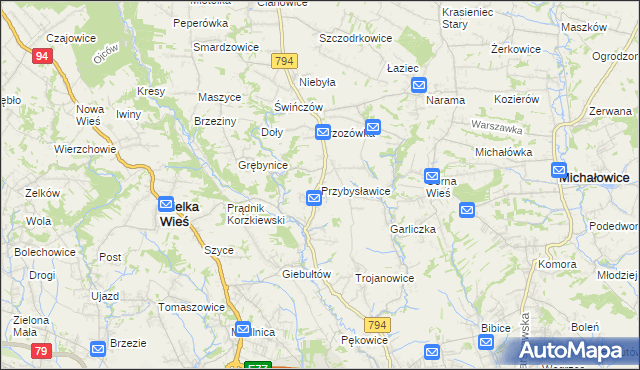 mapa Przybysławice gmina Zielonki, Przybysławice gmina Zielonki na mapie Targeo