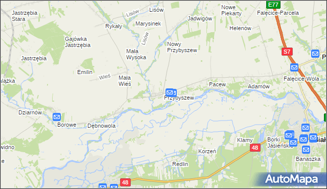 mapa Przybyszew gmina Promna, Przybyszew gmina Promna na mapie Targeo