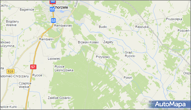 mapa Przysowy gmina Chorzele, Przysowy gmina Chorzele na mapie Targeo