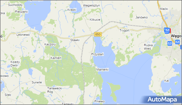 mapa Przystań gmina Węgorzewo, Przystań gmina Węgorzewo na mapie Targeo