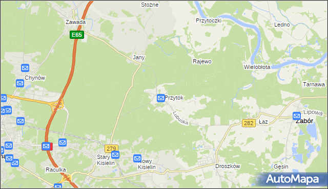 mapa Przytok gmina Zabór, Przytok gmina Zabór na mapie Targeo