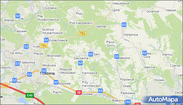 mapa Psary gmina Trzebinia, Psary gmina Trzebinia na mapie Targeo