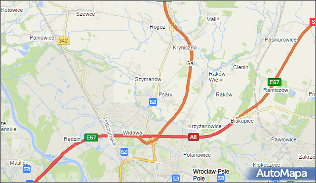 mapa Psary gmina Wisznia Mała, Psary gmina Wisznia Mała na mapie Targeo