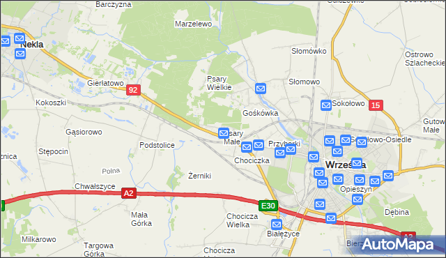 mapa Psary Małe gmina Września, Psary Małe gmina Września na mapie Targeo