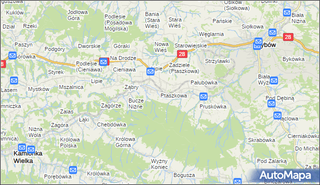 mapa Ptaszkowa, Ptaszkowa na mapie Targeo