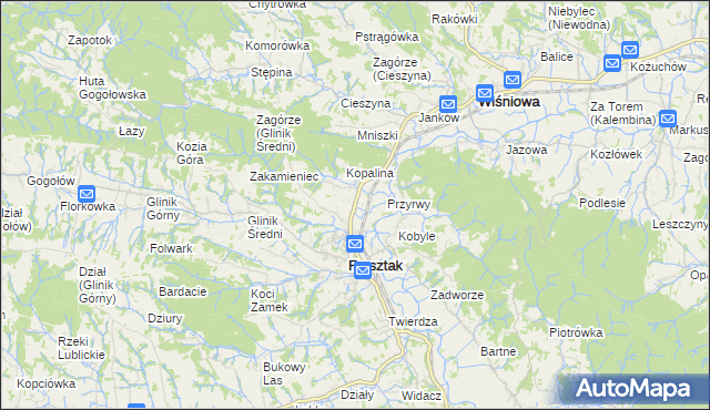 mapa Pułanki gmina Frysztak, Pułanki gmina Frysztak na mapie Targeo