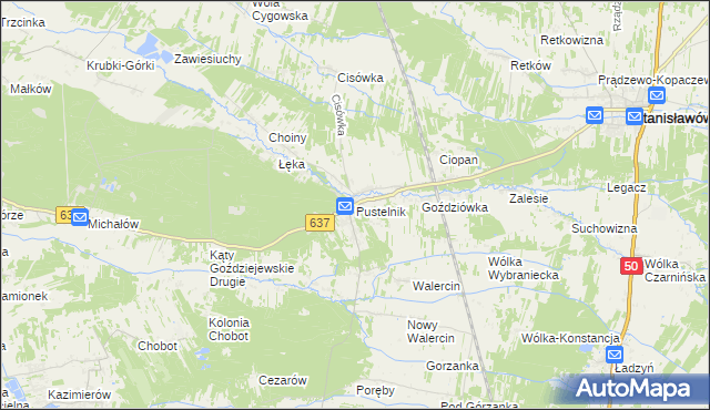 mapa Pustelnik gmina Stanisławów, Pustelnik gmina Stanisławów na mapie Targeo