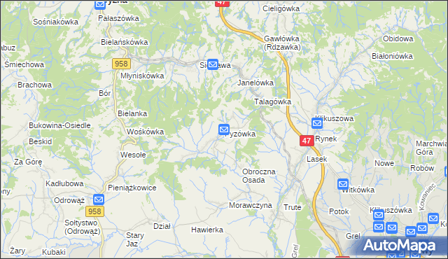 mapa Pyzówka, Pyzówka na mapie Targeo