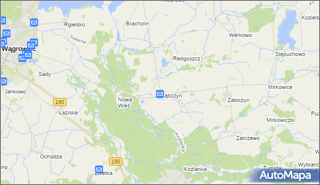 mapa Rąbczyn gmina Wągrowiec, Rąbczyn gmina Wągrowiec na mapie Targeo