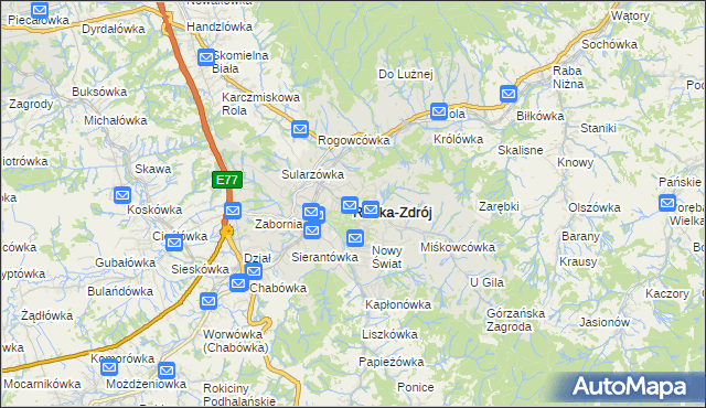 mapa Rabka-Zdrój, Rabka-Zdrój na mapie Targeo