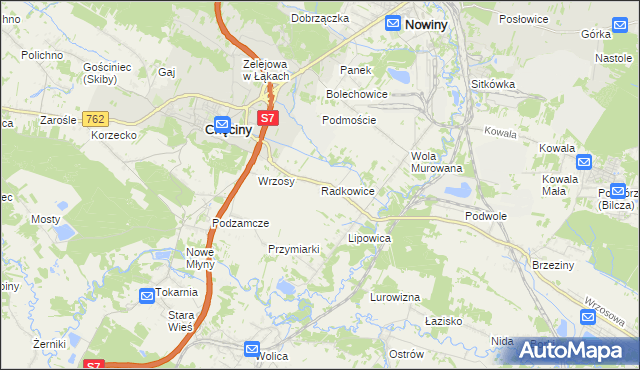 mapa Radkowice gmina Chęciny, Radkowice gmina Chęciny na mapie Targeo