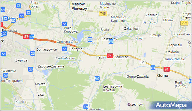mapa Radlin gmina Górno, Radlin gmina Górno na mapie Targeo