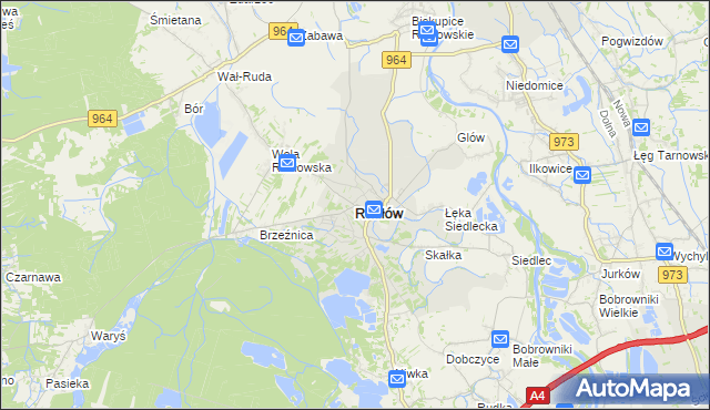 mapa Radłów powiat tarnowski, Radłów powiat tarnowski na mapie Targeo