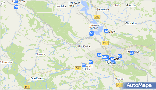 mapa Radłówka gmina Lwówek Śląski, Radłówka gmina Lwówek Śląski na mapie Targeo