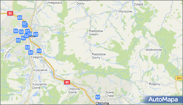 mapa Radostów Górny, Radostów Górny na mapie Targeo