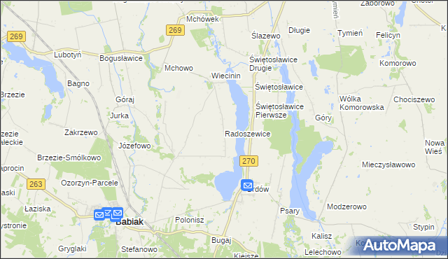 mapa Radoszewice gmina Babiak, Radoszewice gmina Babiak na mapie Targeo
