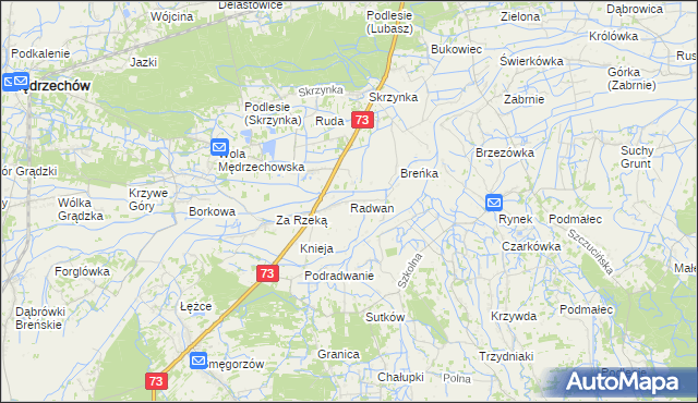 mapa Radwan gmina Szczucin, Radwan gmina Szczucin na mapie Targeo