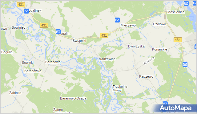 mapa Radzewice, Radzewice na mapie Targeo