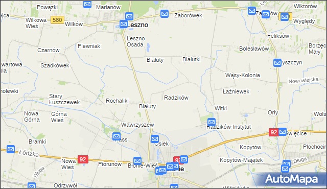 mapa Radzików gmina Błonie, Radzików gmina Błonie na mapie Targeo