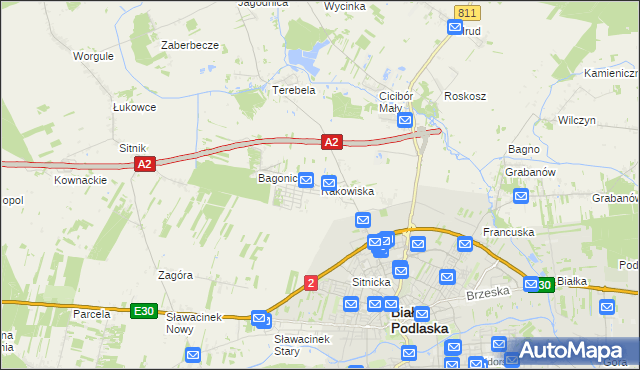 mapa Rakowiska gmina Biała Podlaska, Rakowiska gmina Biała Podlaska na mapie Targeo