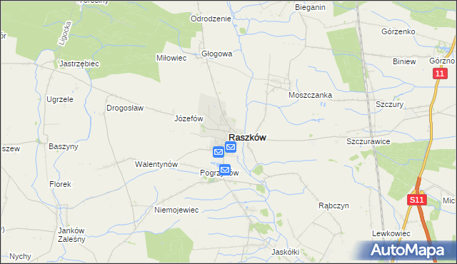 mapa Raszków powiat ostrowski, Raszków powiat ostrowski na mapie Targeo