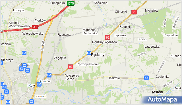 mapa Rędziny powiat częstochowski, Rędziny powiat częstochowski na mapie Targeo