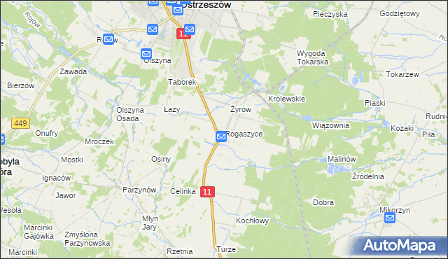 mapa Rogaszyce gmina Ostrzeszów, Rogaszyce gmina Ostrzeszów na mapie Targeo