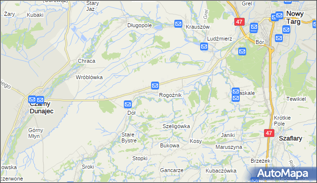 mapa Rogoźnik gmina Nowy Targ, Rogoźnik gmina Nowy Targ na mapie Targeo