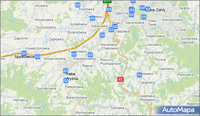 mapa Rokiciny Podhalańskie, Rokiciny Podhalańskie na mapie Targeo