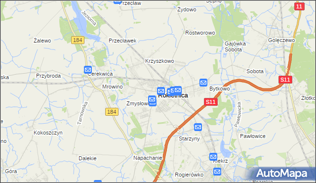 mapa Rokietnica powiat poznański, Rokietnica powiat poznański na mapie Targeo