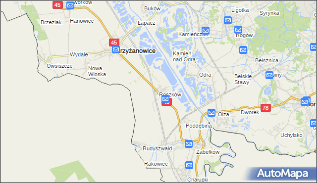 mapa Roszków gmina Krzyżanowice, Roszków gmina Krzyżanowice na mapie Targeo