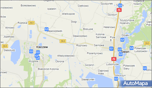 mapa Różnowo gmina Ślesin, Różnowo gmina Ślesin na mapie Targeo
