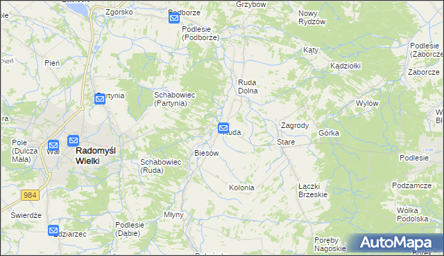 mapa Ruda gmina Radomyśl Wielki, Ruda gmina Radomyśl Wielki na mapie Targeo