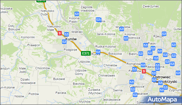 mapa Rudka gmina Kunów, Rudka gmina Kunów na mapie Targeo