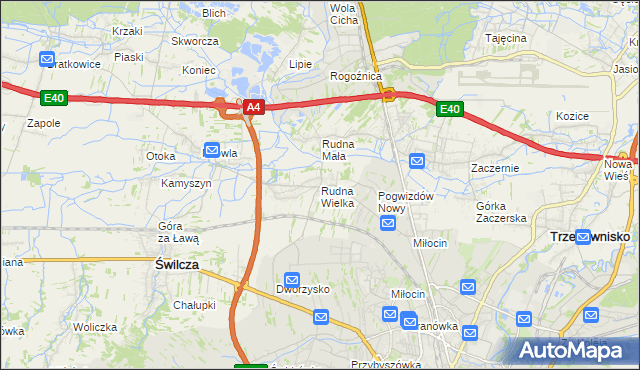 mapa Rudna Wielka gmina Świlcza, Rudna Wielka gmina Świlcza na mapie Targeo