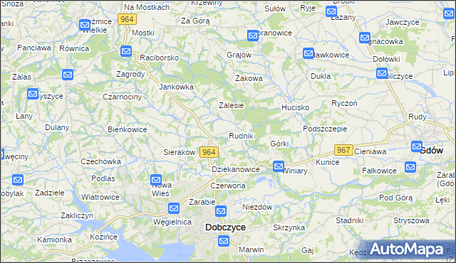 mapa Rudnik gmina Dobczyce, Rudnik gmina Dobczyce na mapie Targeo