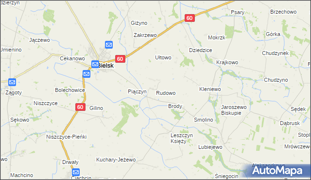 mapa Rudowo gmina Bielsk, Rudowo gmina Bielsk na mapie Targeo