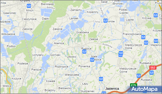 mapa Rudzica gmina Jasienica, Rudzica gmina Jasienica na mapie Targeo