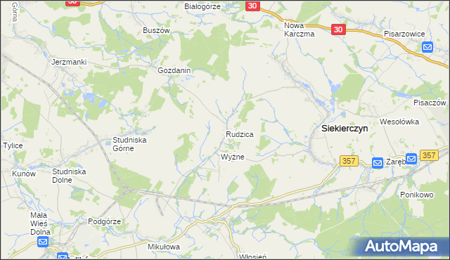 mapa Rudzica gmina Siekierczyn, Rudzica gmina Siekierczyn na mapie Targeo