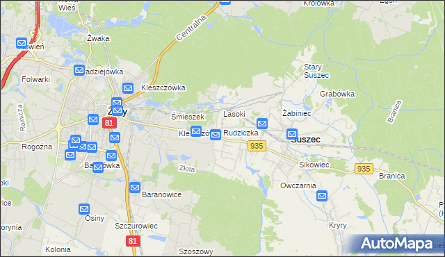 mapa Rudziczka gmina Suszec, Rudziczka gmina Suszec na mapie Targeo