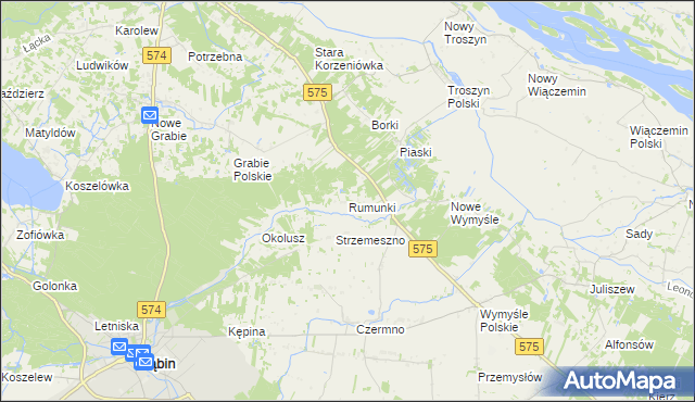 mapa Rumunki gmina Gąbin, Rumunki gmina Gąbin na mapie Targeo