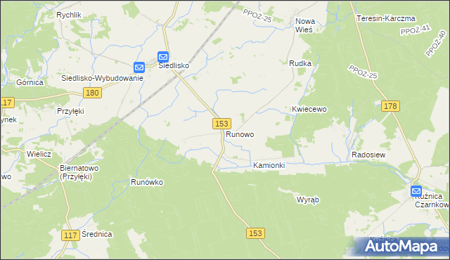 mapa Runowo gmina Trzcianka, Runowo gmina Trzcianka na mapie Targeo