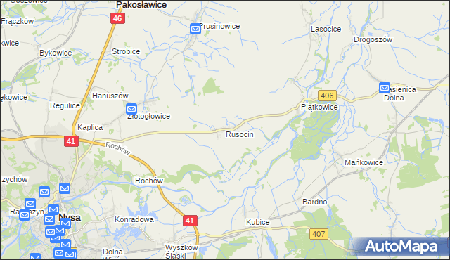 mapa Rusocin gmina Nysa, Rusocin gmina Nysa na mapie Targeo