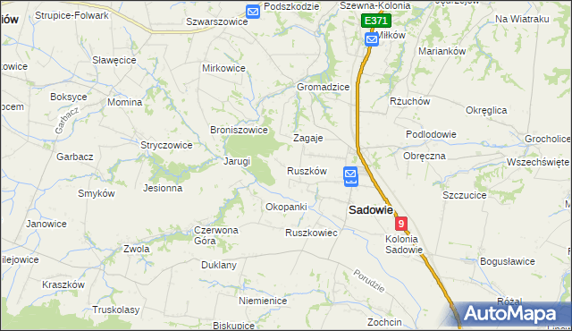 mapa Ruszków gmina Sadowie, Ruszków gmina Sadowie na mapie Targeo
