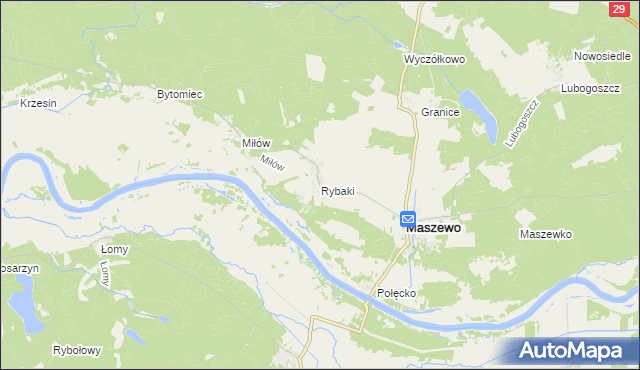 mapa Rybaki gmina Maszewo, Rybaki gmina Maszewo na mapie Targeo