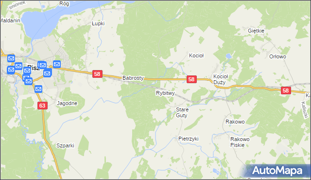 mapa Rybitwy gmina Pisz, Rybitwy gmina Pisz na mapie Targeo