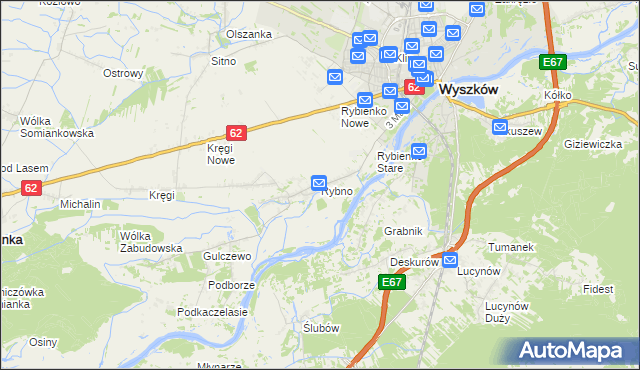 mapa Rybno gmina Wyszków, Rybno gmina Wyszków na mapie Targeo