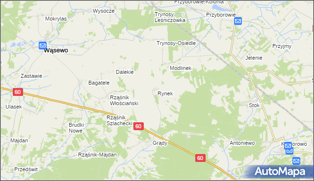 mapa Rynek gmina Wąsewo, Rynek gmina Wąsewo na mapie Targeo