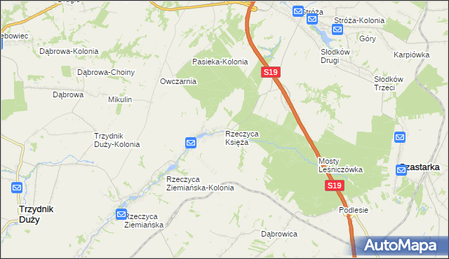 mapa Rzeczyca Księża, Rzeczyca Księża na mapie Targeo